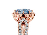 Rose gold Fancy Blue Oval  Halo Diamond Floral Split Shank Engagement Ring