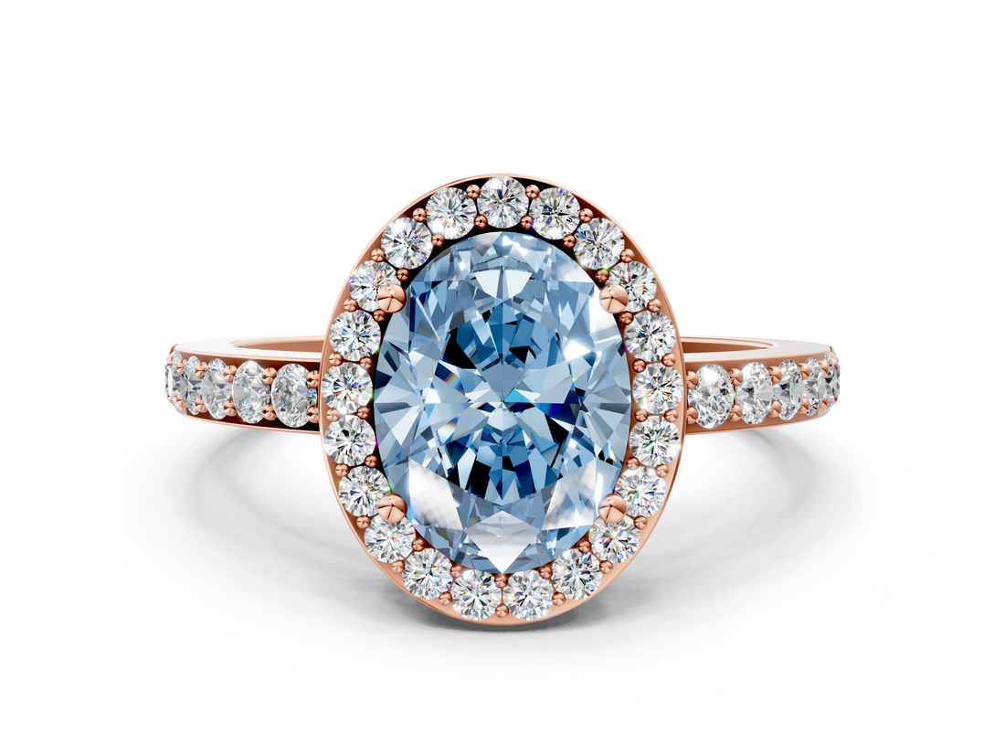 Rose gold Fancy Blue Oval  Halo Diamond Pavé Band Ring with Prong Setting_16