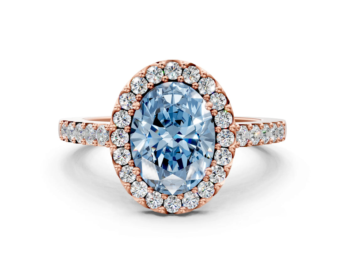 Rose gold Fancy Blue Oval  Halo Diamond Pavé Solitaire Ring_69