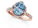 Rose gold Fancy Blue Oval  Halo Diamond Pave Band Ring with Four-Prong Setting_16