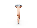 Rose gold Fancy Blue Oval  Halo Diamond Ring with Cathedral Band and Four-Prong Setting_51