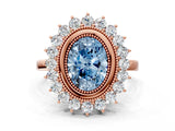 Rose gold Fancy Blue Oval  Halo Diamond Ring with Milgrain Edge and Round Prong Setting_25