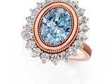 Rose gold Fancy Blue Oval  Halo Diamond Ring with Milgrain Edge and Round Prong Setting_26