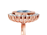 Rose gold Fancy Blue Oval  Halo Diamond Ring with Milgrain Edge and Round Prong Setting_30