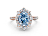 Rose gold Fancy Blue Oval  Halo Diamond Ring with Pavé Band and Prong Setting_37
