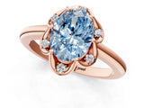 Rose gold Fancy Blue Oval  Halo Diamond Ring with Round Cluster Setting, Solitaire Band, and Four-Prong Setting_50