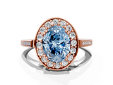 Rose gold Fancy Blue Oval  Halo Diamond Ring with Split Shank and Four-Prong Setting_72