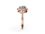 Rose gold Fancy Blue Oval  Halo Diamond Ring with Split Shank and Four-Prong Setting_74