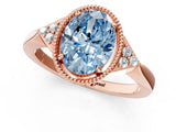 Rose gold Fancy Blue Oval  Halo Diamond Ring with Tapered Band and Four-Prong Setting_4