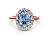 Rose gold Fancy Blue Oval  Halo Diamond Solitaire with Pavé Band and Four-Prong Setting_75