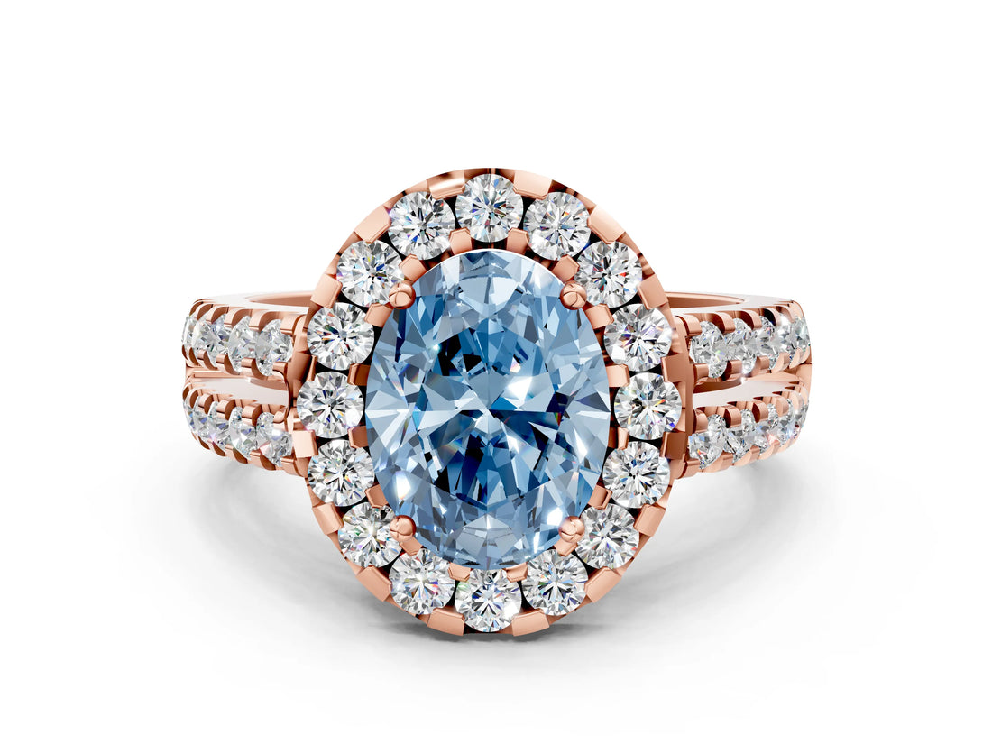 Rose gold Fancy Blue Oval  Halo Diamond Split Shank Engagement Ring with Prong Setting_27