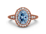 Rose gold Fancy Blue Oval  Halo Diamond Split Shank Ring with Milgrain Detail_48