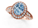 Rose gold Fancy Blue Oval  Halo Diamond Split Shank Ring with Milgrain Detail_49