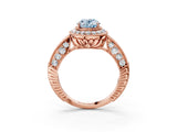 Rose gold Fancy Blue Oval  Halo Diamond Split Shank Ring with Milgrain Detail_51