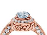 Rose gold Fancy Blue Oval  Halo Diamond Split Shank Ring with Milgrain Detail_52