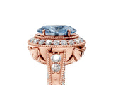 Rose gold Fancy Blue Oval  Halo Diamond Split Shank Ring with Milgrain Detail_53