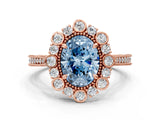 Rose gold Fancy Blue Oval  Halo Milgrain Pave Diamond Ring with Four-Prong Setting 1