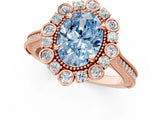 Rose gold Fancy Blue Oval  Halo Milgrain Pave Diamond Ring with Four-Prong Setting 2