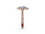 Rose gold Fancy Blue Oval  Halo Milgrain Pave Diamond Ring with Four-Prong Setting 3