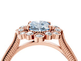 Rose gold Fancy Blue Oval  Halo Milgrain Pave Diamond Ring with Four-Prong Setting 5