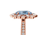 Rose gold Fancy Blue Oval  Halo Milgrain Pave Diamond Ring with Four-Prong Setting