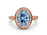 Rose gold Fancy Blue Oval  Halo Milgrain Solitaire with Bezel Set Side Stones and Pave Band_32