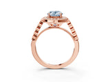 Rose gold Fancy Blue Oval  Halo Milgrain Solitaire with Bezel Set Side Stones and Pave Band_35