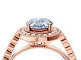 Rose gold Fancy Blue Oval  Halo Milgrain Solitaire with Bezel Set Side Stones and Pave Band_36
