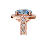 Rose gold Fancy Blue Oval  Halo Milgrain Solitaire with Bezel Set Side Stones and Pave Band_37