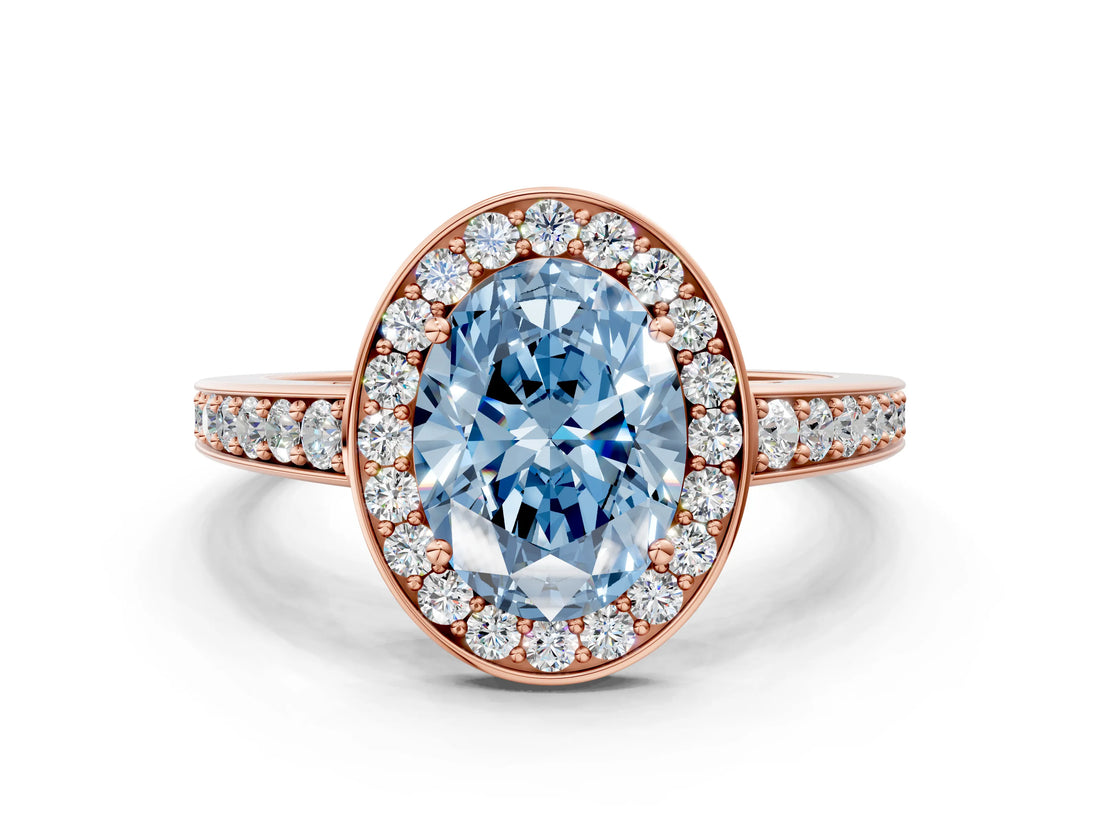 Rose gold Fancy Blue Oval  Halo Pavé Diamond Engagement Ring with Bezel Setting_37
