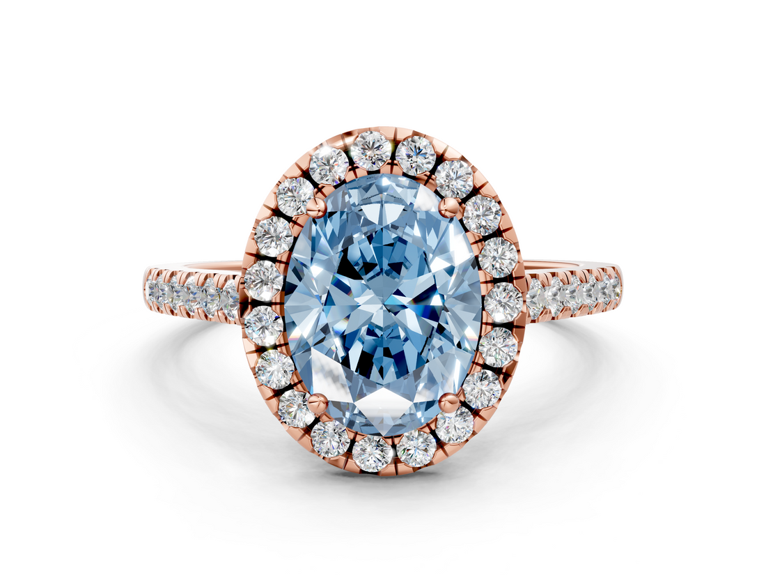 Rose gold Fancy Blue Oval  Halo Pavé Diamond Engagement Ring with Four-Prong Setting_3