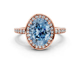 Rose gold Fancy Blue Oval  Halo Pave Band Solitaire Ring with Prong Setting_66