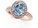 Rose gold Fancy Blue Oval  Halo Pave Band Solitaire Ring with Prong Setting_67