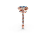 Rose gold Fancy Blue Oval  Halo Pave Band Solitaire Ring with Prong Setting_68