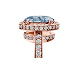 Rose gold Fancy Blue Oval  Halo Pave Band Solitaire Ring with Prong Setting_71