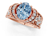 Rose gold Fancy Blue Oval  Halo Pave Diamond Engagement Ring with Milgrain Detailing_49
