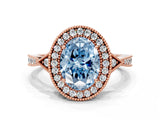 Rose gold Fancy Blue Oval  Halo Round Diamond Milgrain Pave Engagement Ring_3