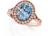 Rose gold Fancy Blue Oval  Halo Round Diamond Milgrain Pave Engagement Ring_4