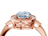 Rose gold Fancy Blue Oval  Halo Round Diamond Milgrain Pave Engagement Ring_7