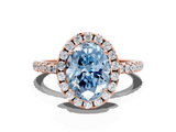 Rose gold Fancy Blue Oval  Halo Round Diamond Pavé Band Four-Prong Ring_3