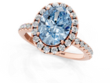 Rose gold Fancy Blue Oval  Halo Round Diamond Pavé Band Four-Prong Ring_4