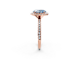 Rose gold Fancy Blue Oval  Halo Round Diamond Pavé Band Four-Prong Ring_5