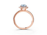 Rose gold Fancy Blue Oval  Halo Round Diamond Pavé Band Four-Prong Ring_6