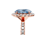 Rose gold Fancy Blue Oval  Halo Round Diamond Pavé Band Four-Prong Ring_8