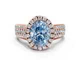 Rose gold Fancy Blue Oval  Halo Round Diamond Pave Band with Prong Setting 1