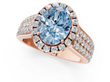 Rose gold Fancy Blue Oval  Halo Round Diamond Pave Band with Prong Setting 2