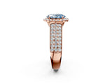 Rose gold Fancy Blue Oval  Halo Round Diamond Pave Band with Prong Setting 3