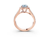 Rose gold Fancy Blue Oval  Halo Round Diamond Pave Band with Prong Setting 4
