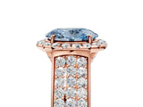 Rose gold Fancy Blue Oval  Halo Round Diamond Pave Band with Prong Setting