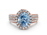 Rose gold Fancy Blue Oval  Halo Round Diamond Pave Band with Prong Setting_12